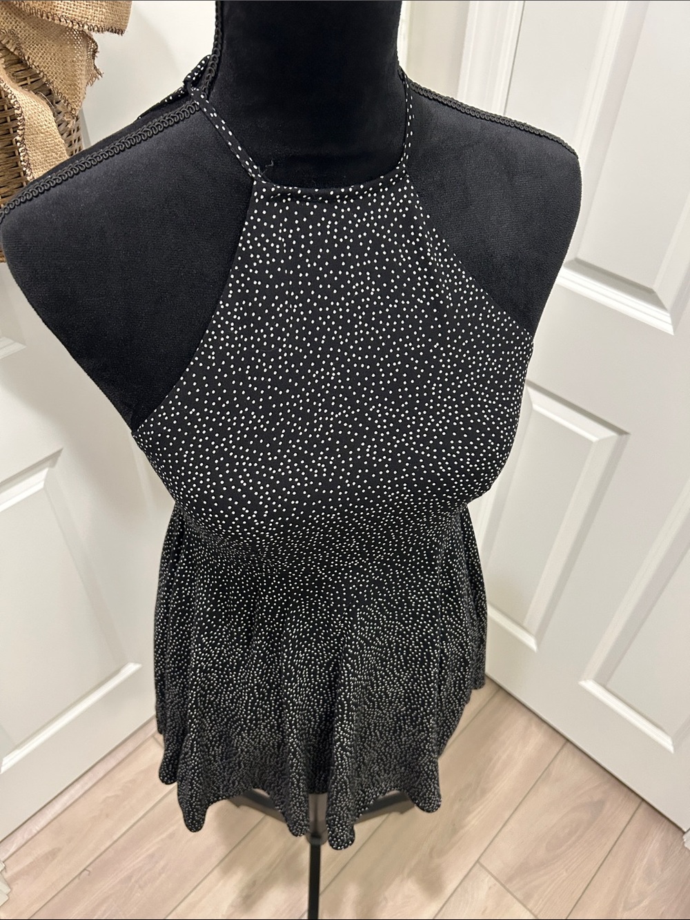 Cooperative Black Halter Mini Dress with White Dot Print XS